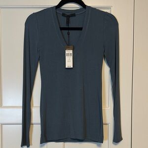 NWT BCBGMaxAzria Deep Blue Long Sleeve V-Neck Top
